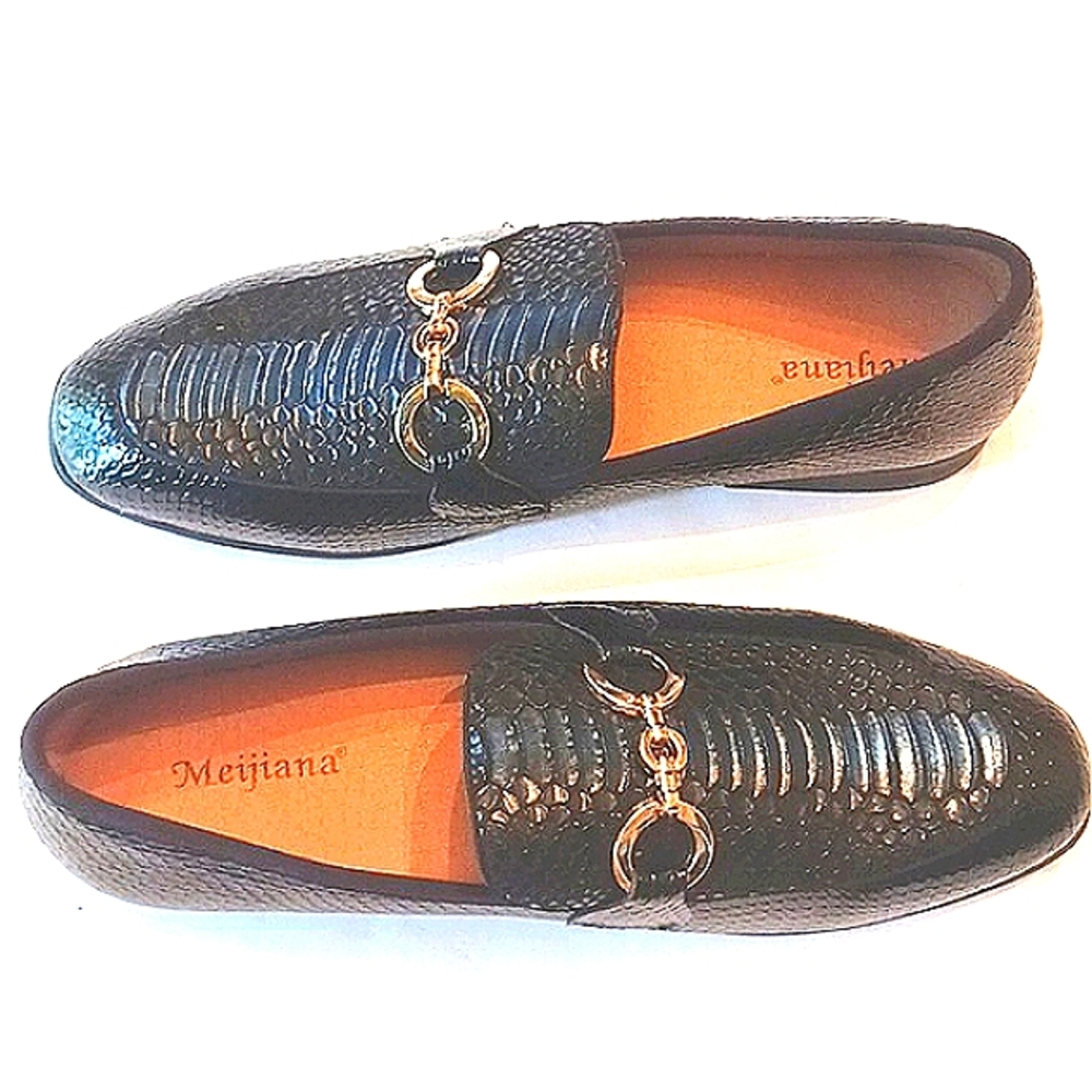 NWOT Meijiana Dress Shoes W/Gold Hardware Black Top Blue Middle Accents Size 9 - Picture 8 of 13